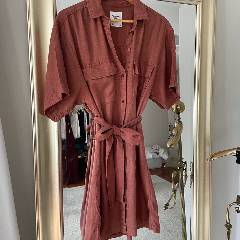 Abercrombie & Fitch Clay Mini Shirt Dress Short Sleeve tie waist